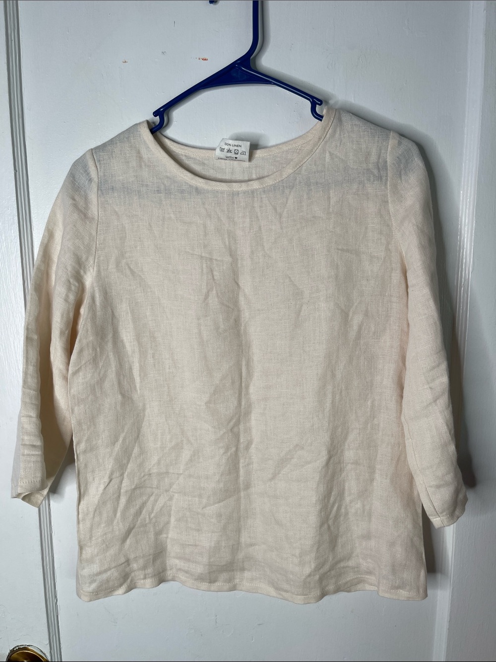 Linen Handmade Studio Ivory Top 3/4 Sleeves Off White Cream Ladies Natural
